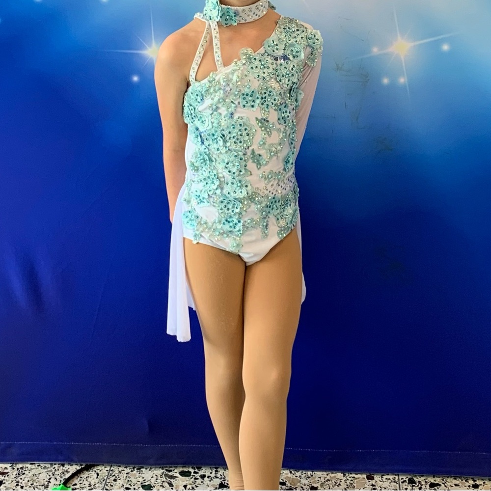 Elegant Blue and White Dance Costume